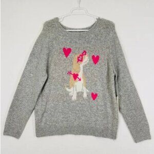 Cupcakes & Cashmere Gray Knit Sweater Womens XL Dog With Hearts Soft Cute NWT